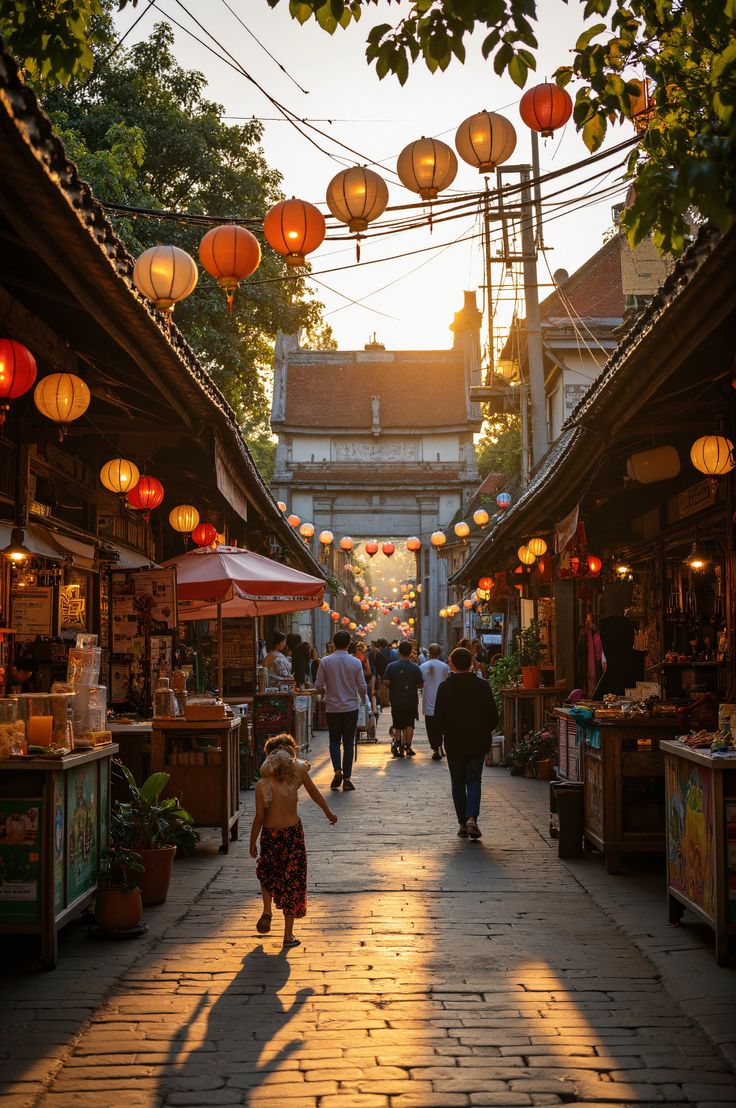 Sunday Walking Street de Chiang Mai con farolillos